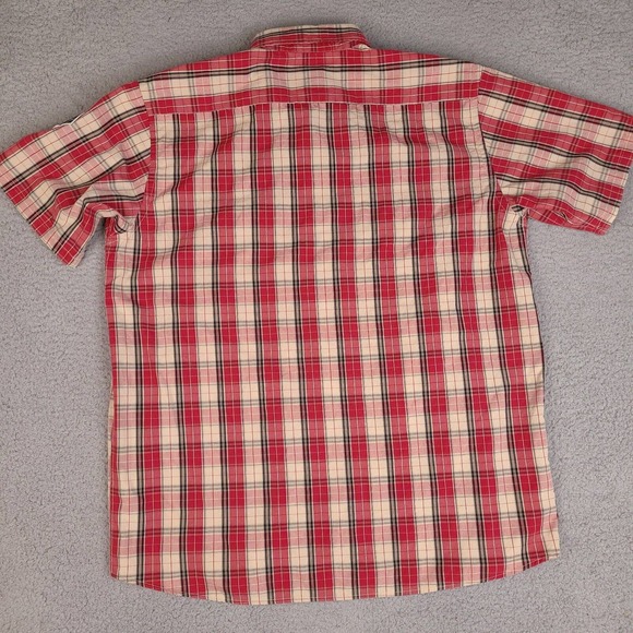 Kani Gold Shirt Mens XL Red Plaid Button Down Short Sleeve Patches Fitted - Picture 10 of 15